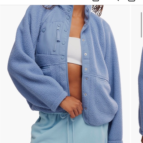 Free People Movement Hit the Slopes Cozy Blue Fleece Jacket in Blue Grey - Picture 4 of 4